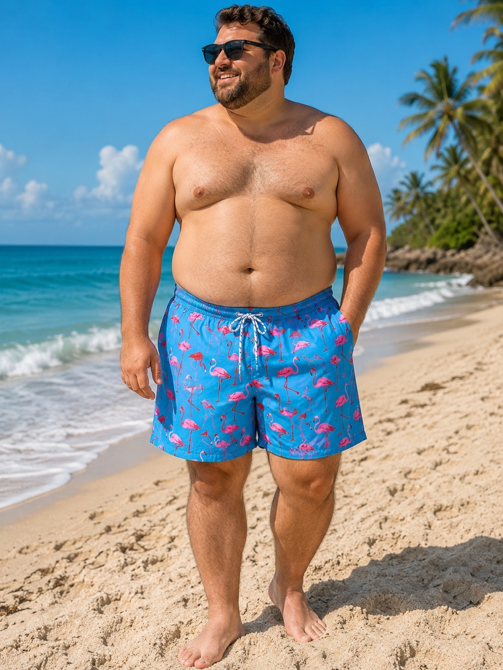 Maamgic Men’s Swim Trunks XXL Flamingo Mesh Liner Elastic Waist Drawstring